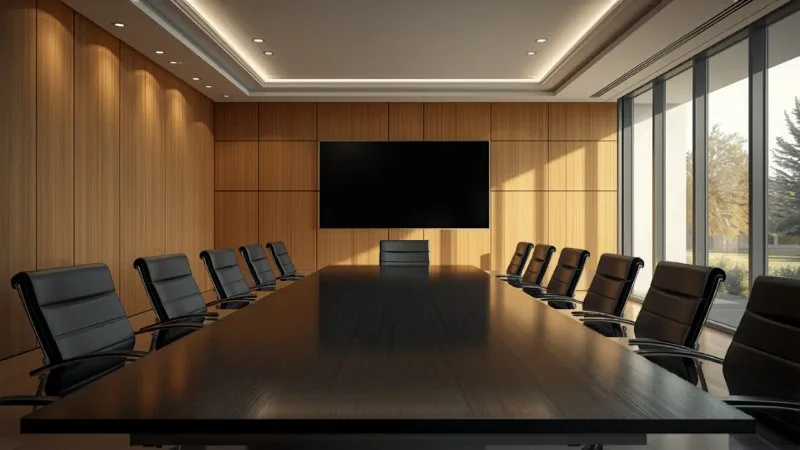 Modern boardroom with display and conferencing equipment