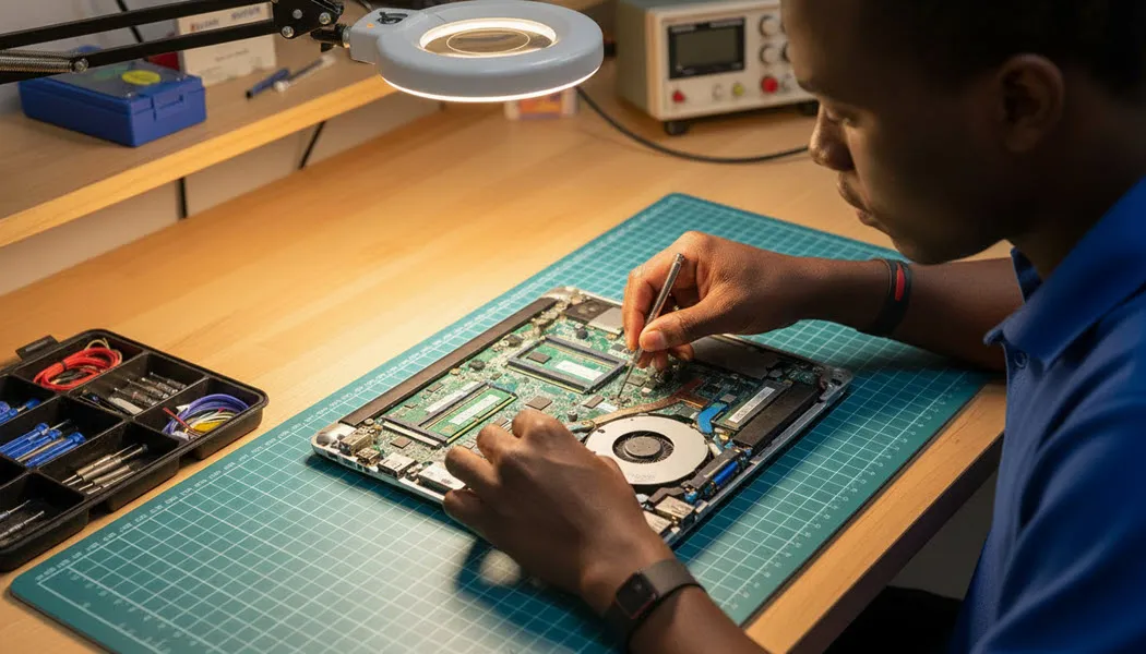 Technician repairing hardware