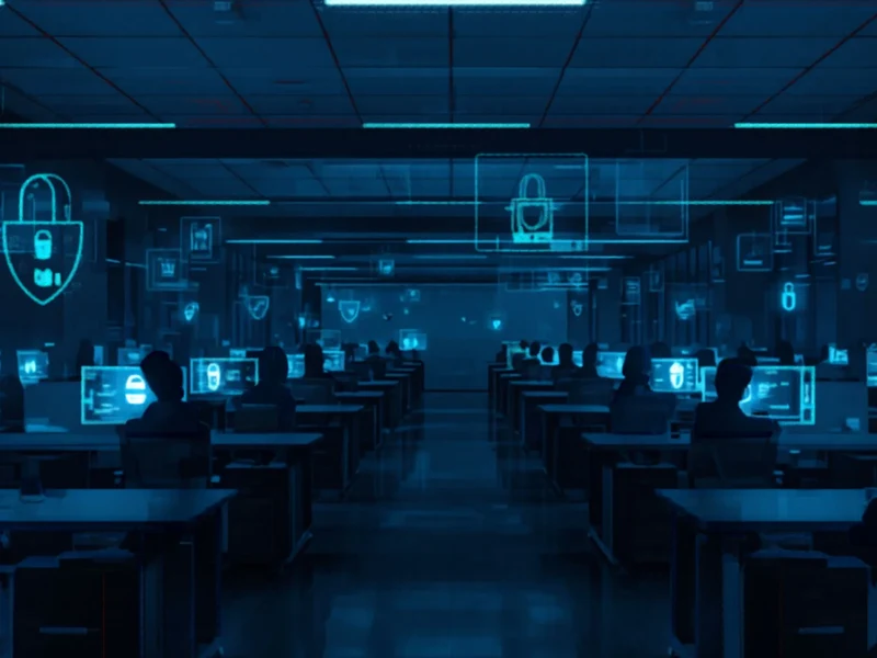 Employee completing cyber awareness training on laptop